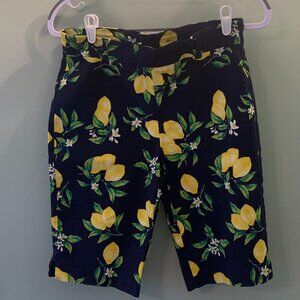 Ladies Navy Knee Length Shorts Size 8 with lemon print